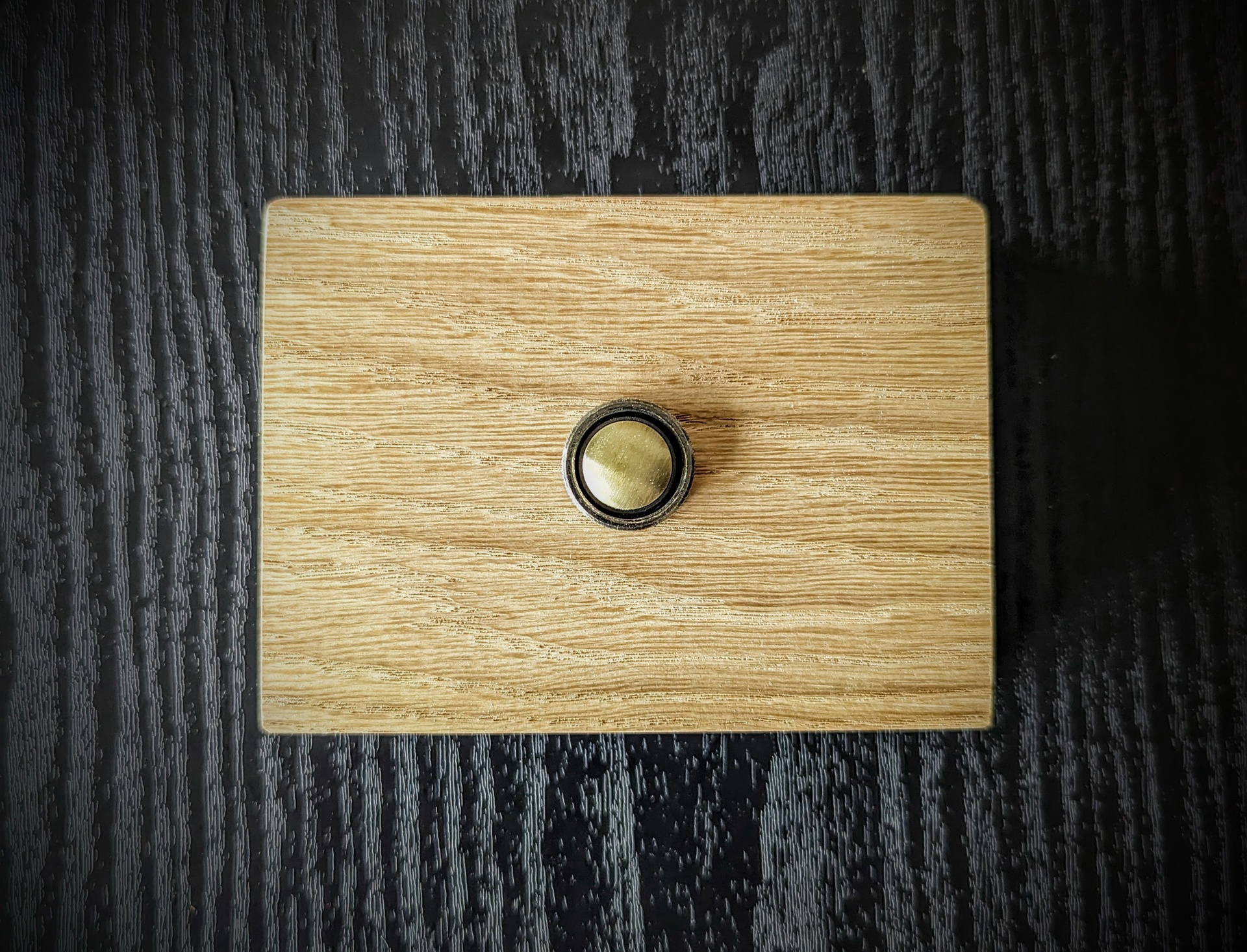 Classical oak doorbell, wooden doorbell for apartment door, natural materials, with brass button