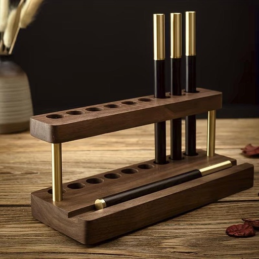 Pen holder for 8 pens, American Walnut (Dark Walnut), Real Wood